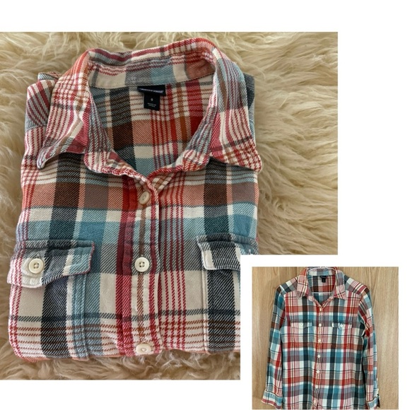 Patagonia Plaid Flannel Cream Red and Teal Button Down Shirt - Picture 1 of 5